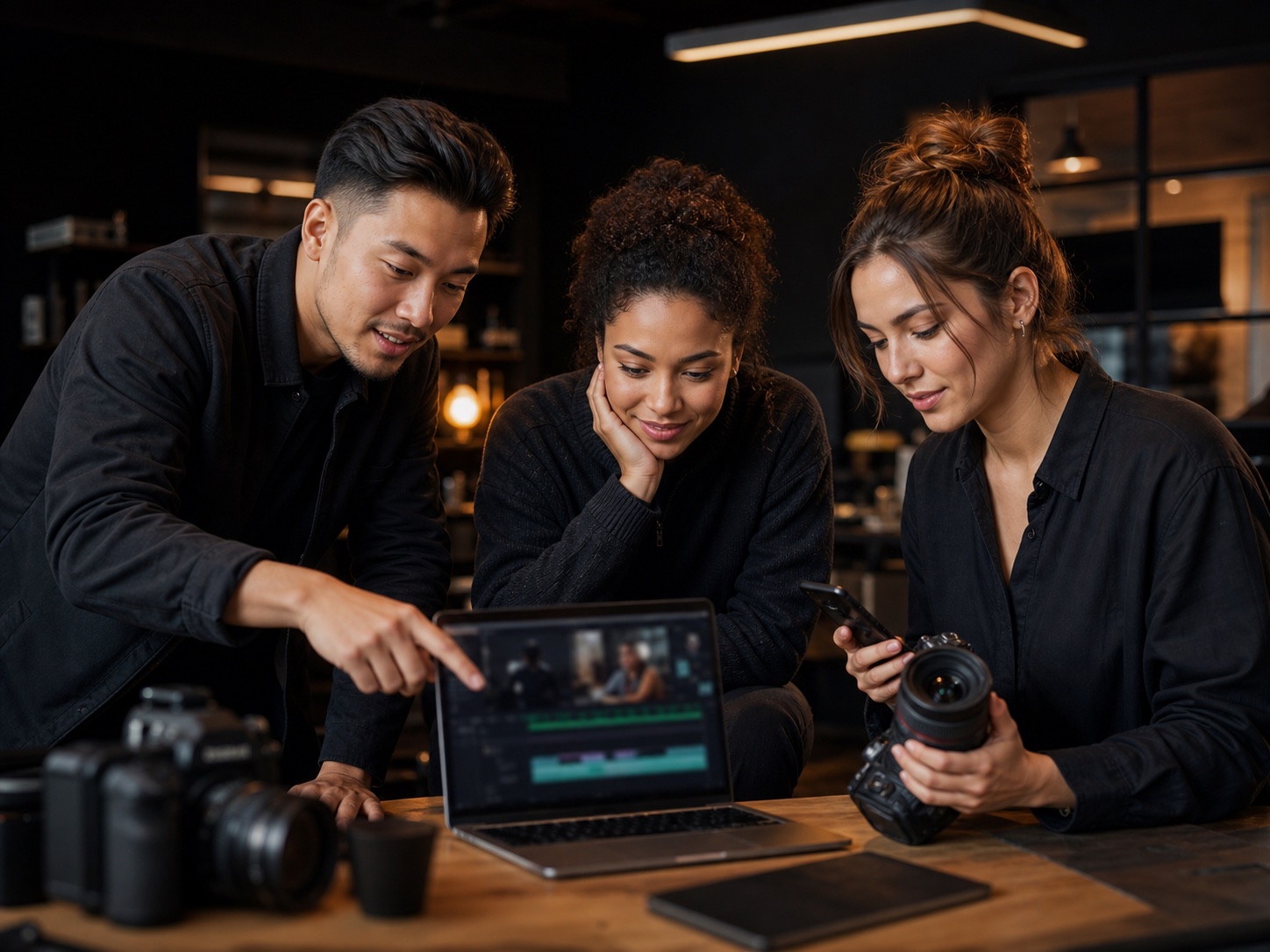 Équipe créative qui prépare des vidéos courtes