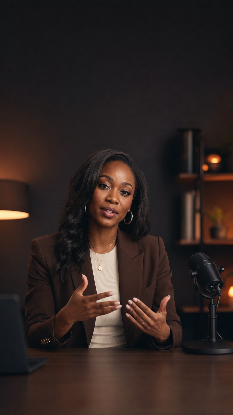 Créatrice qui enregistre un podcast dans son studio
